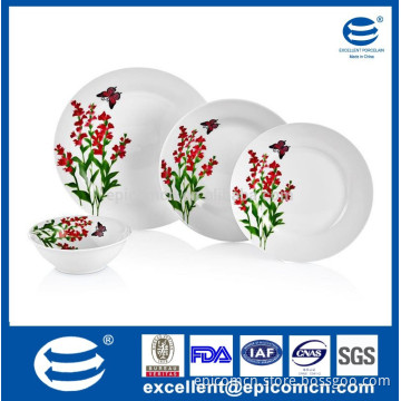 Welcomed western dinner set colored butterfly and flower design in decal , 24/19pcs
